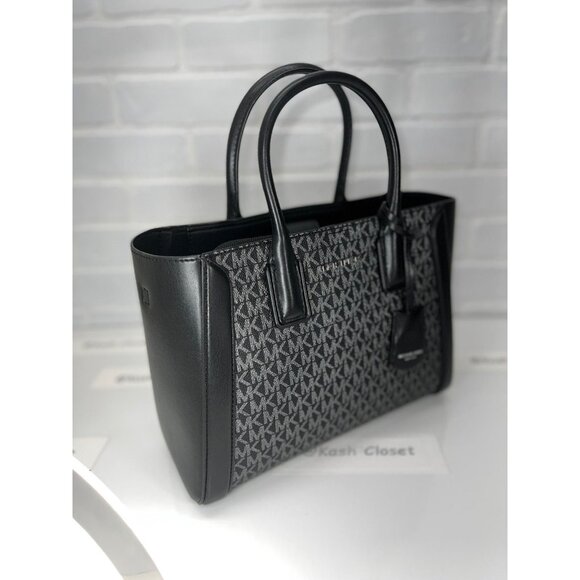 Michael Kors satchel medium purse ipad case kali tote shoulder bag black silver - Picture 3 of 11